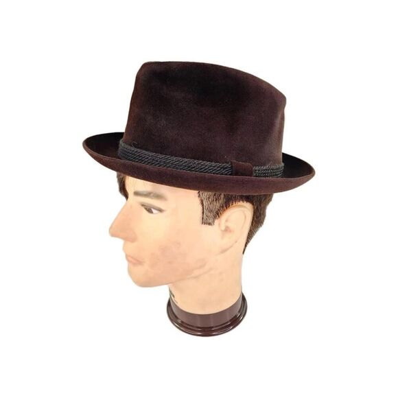 VTG 60s Resistol Self-Conforming Fedora Hat Size 7 Finley's Brown Velvet Hats - Picture 1 of 13